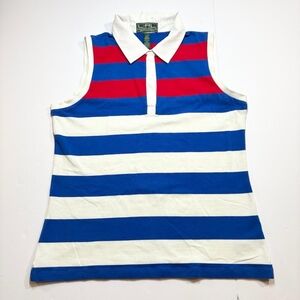LRL Active Ralph Lauren Striped Sleeveless Polo Top - Red, Blue, White